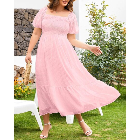 Plus Size Maternity Dress Swiss Dot Flow Maxi Pregnancy Wedding Guest - Picture 2 of 7